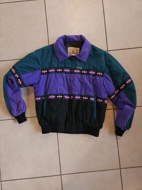 Vintage 1990s Colorblock Utility Jacket in Teal, Purple & Black